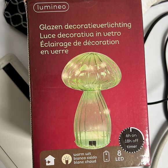Lumineo Green Glass Mushroom Light Battery Operated with Timer New in Box - Picture 5 of 7